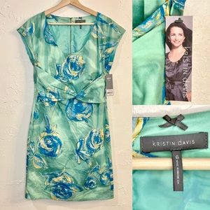 Kristin Davis Green Floral Dress | Blue Roses | Size 6